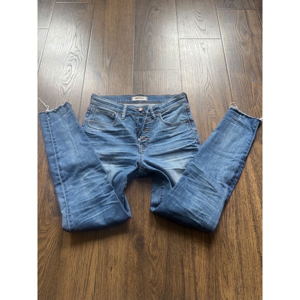 Madewell 9 High-Rise Skinny Jeans Blue Button Fly Raw Hem Size 28